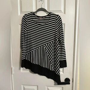 Chico's Bi-color Black/White Rib Stripe Asymmetrical Tunic Size 1 M/8 EUC